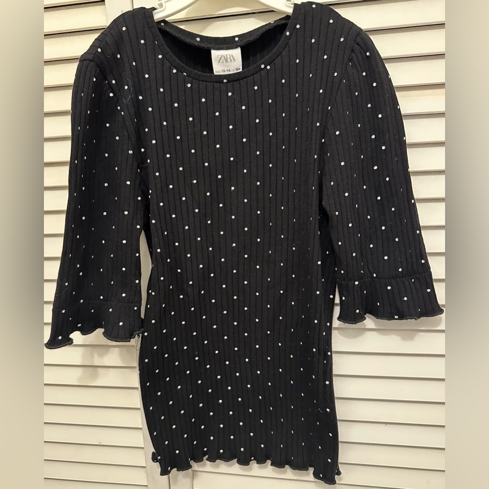 NWT Zara Black Polka Dot Ribbed Top Size 13/14